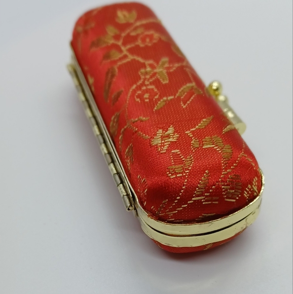 Red velour beaded clutch and lipstick holder. - Picture 10 of 11